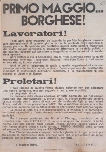 Manifesto per il 1° Maggio 1950 stampato a Trapani presso la tipografia Corrao (Archivio Biblioteca F. Serantini, Pisa)